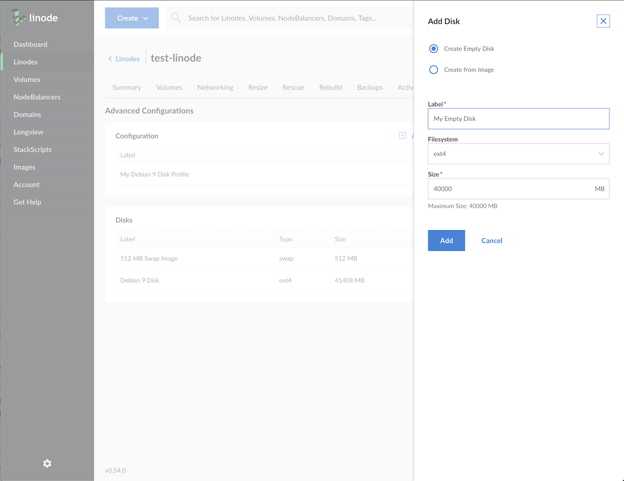 The 'Add Disk' menu.