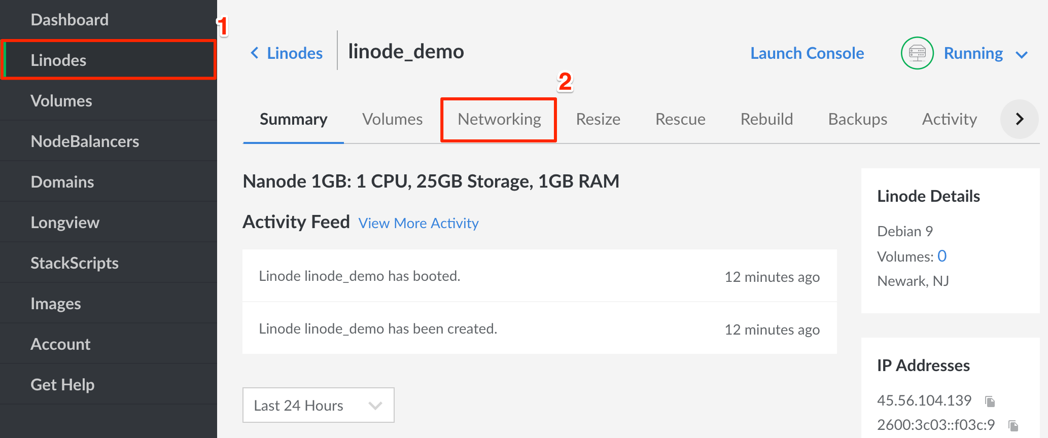 Linode Manager / Networking Tab