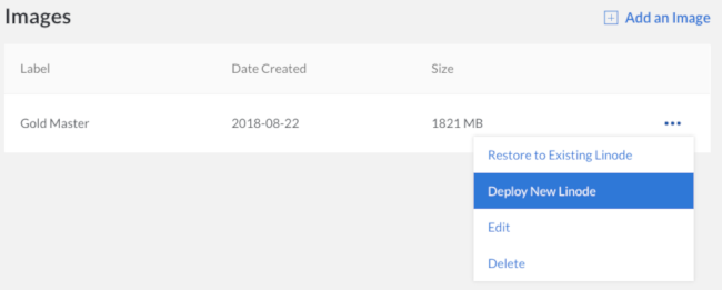 Select 'Deploy New Linode' from the Image menu