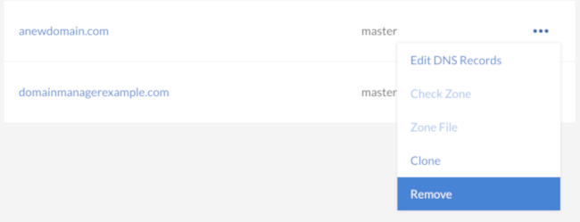 This menu lets you remove a DNS zone.