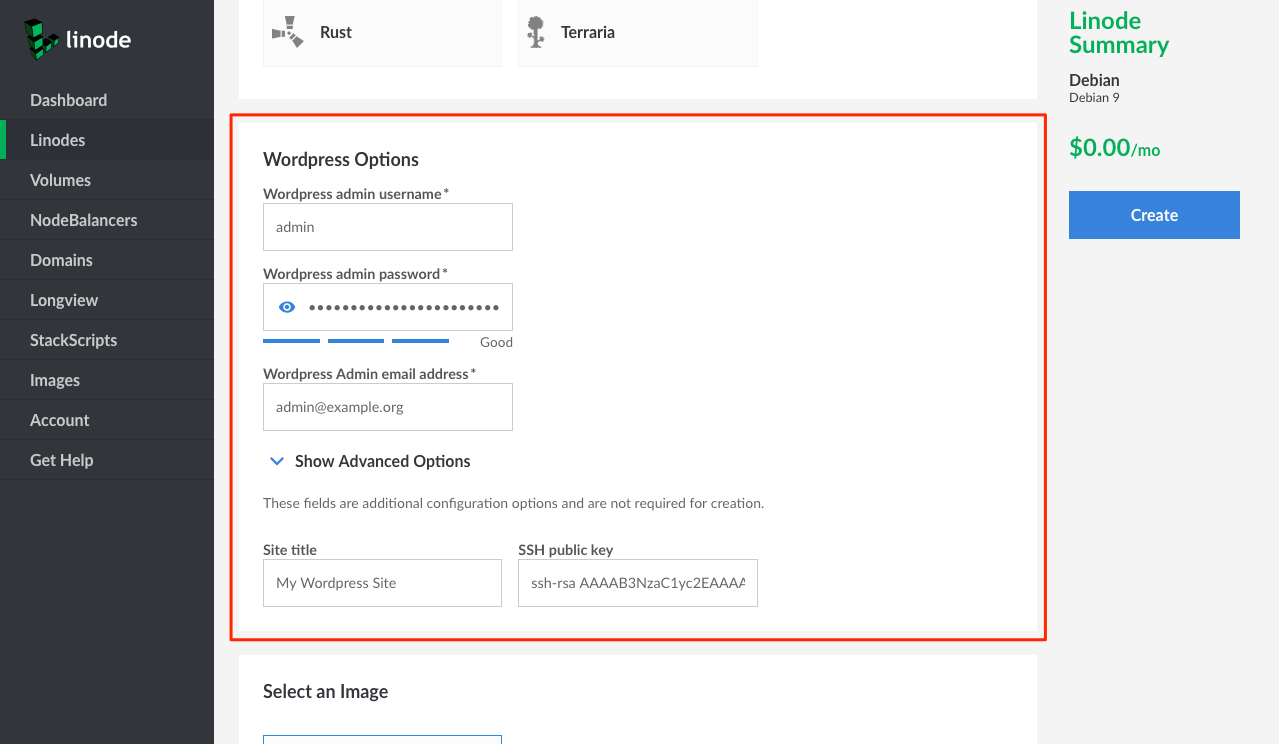 Fill out the required Options fields, which are marked with an asterisk.